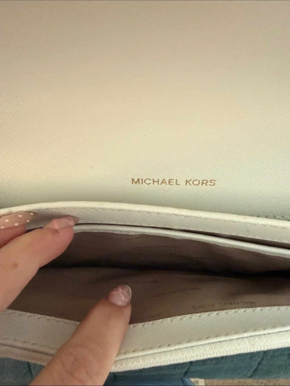 Michael Kors Two-Tone Leather Crossbody Bag in Taupe and White